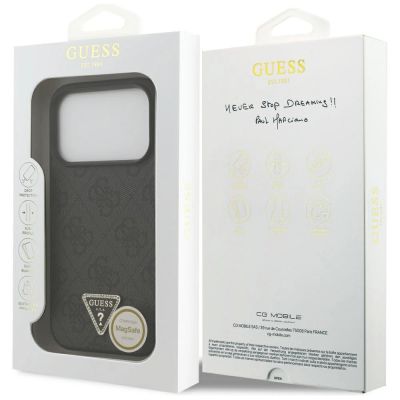 8. Etui Guess Leather 4G Triangle Strass MagSafe na iPhone 17 Pro - czarne
