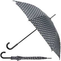 PARASOL DŁUGI PÓŁAUTOMATYCZNY Z ZAWIJANĄ RĄCZKĄ CZARNY Z BIAŁYMI KROPKAMI SEMI LINE