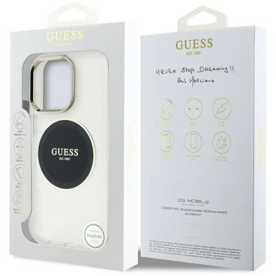 8. Etui Guess IML Metal Colored Circle Classic Logo MagSafe na iPhone 16 Pro Max - czarne