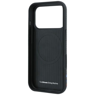 7. Etui BMW M Quadrille Kevlar Print Tricolor Lines & Metal Logo MagSafe na iPhone 18 Pro Max / 17 Pro Max - ciemnoszare