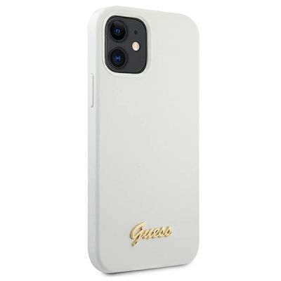 4. Etui Guess Metal Logo Script na iPhone 12 mini - białe