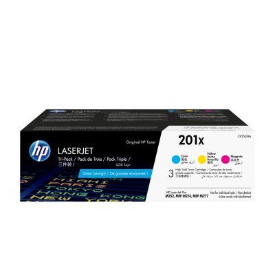 23. HP 201X – zestaw 3 oryginalnych wkładów z tonerem LaserJet XL, błękitny/purpurowy/żółty