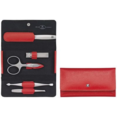 2. Zestaw podróżny do manicure ZWILLING 97092-002-0 Twinox – czerwone, skórzane etui, 5 elementów