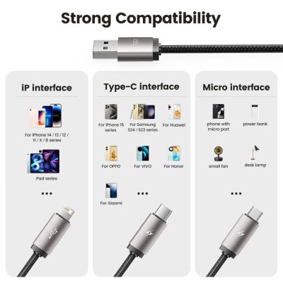 8. Kabel Tech-Protect UltraBoost 3w1 USB-A - Lightning / USB-C / micro USB 3.5A 1m - szary
