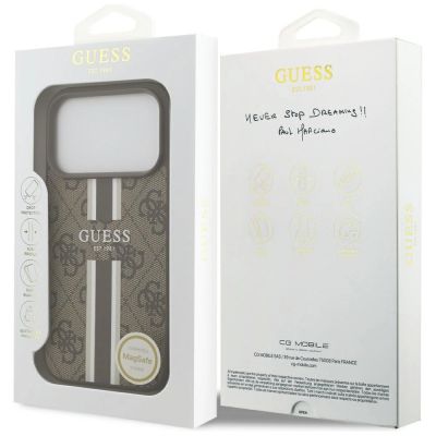 8. Etui Guess 4G Printed Stripes MagSafe na iPhone 17 Pro - brązowe