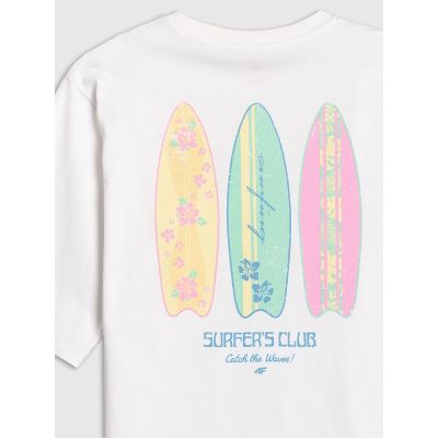 7. T-shirt loose z nadrukiem dziewczęcy 4F 4FJRSS26TTSHF3980-11S