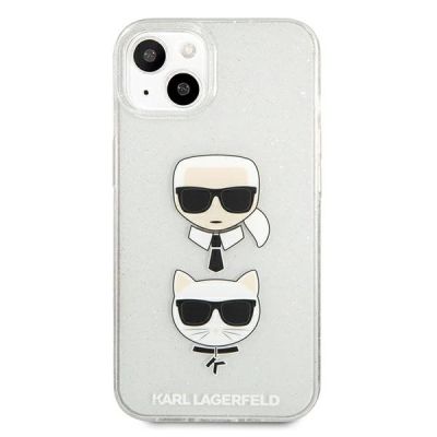 3. Etui Karl Lagerfeld Glitter Karl's & Choupette Head na iPhone 13 mini - srebrne