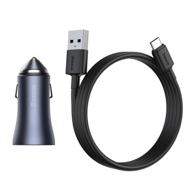 12. Ładowarka Baseus Golden Contactor Pro do samochodu USB-C / USB-A 40W PD QC 4+ SCP FCP AFC + kabel - szara