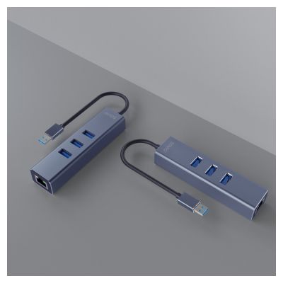 4. SAVIO AK-58 3-PORTOWY HUB USB-A Z ADAPTEREM RJ-45
