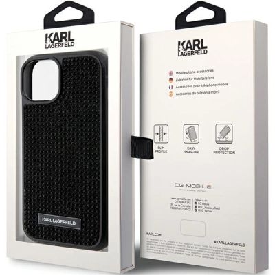 8. Etui Karl Lagerfeld Rhinestone Logo Metal Plate do iPhone 15 - czarne