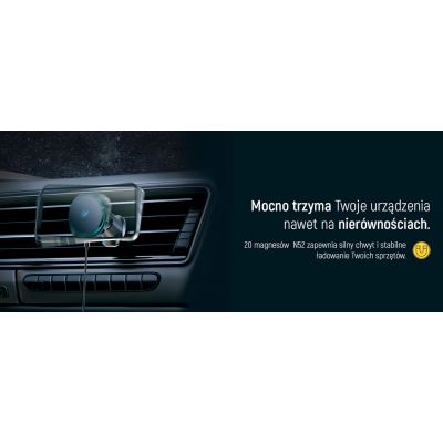 21. Uchwyt samochodowy Wozinsky WCT5-Q6S2Y z ładowarką indukcyjną Qi/MagSafe 15W na kratkę wentylacji z wentylatorem - czarny