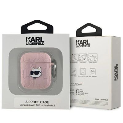 3. Etui Karl Lagerfeld Monogram Choupette Head na AirPods 1 / 2 - różowe