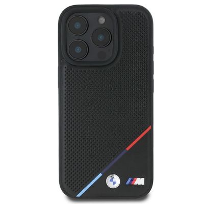 3. Etui BMW M Perforated Tricolor Line MagSafe na iPhone 16 Pro - czarne