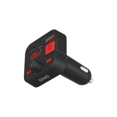4. SAVIO TR-15 TRANSMITER FM Z WYŚWIETLACZEM, BLUETOOTH I ŁADOWARKĄ PD USB-C USB-A QUICK CHARGE, BASS BOOST