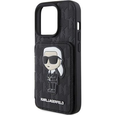 6. Etui Karl Lagerfeld Saffiano Cardslots and Stand Monogram Ikonik Patch do iPhone 15 Pro - czarne