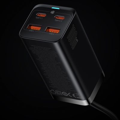 12. Baseus GaN3 Pro szybka uniwersalna ładowarka sieciowa GaN 2 x USB Typ C / 2x USB 100W PD3.0, QC4.0+, AFC czarny (CCGP000101)