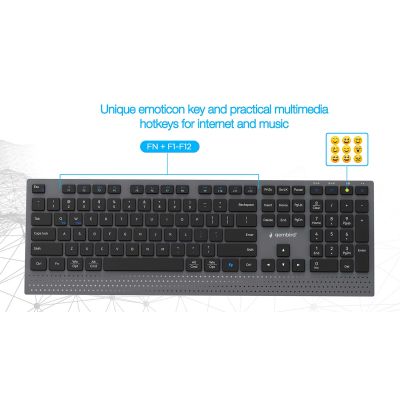7. GEMBIRD BEZPRZEWODOWY ZESTAW KLAWIATURY + MYSZ DUAL MODE, 2.4 GHZ + BT, SLIM, UKŁAD RU, KOLOR CZARNY
