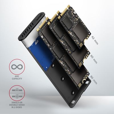 9. AXAGON EEM2-SG2 RAW BOX Etui zewnętrzne na dyski SSD M.2 USB-C 3.2 Gen 2 - srebrny