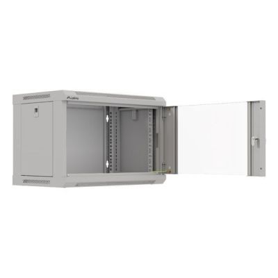 21. Szafa instalacyjna rack wisząca 19" 6U 540x350 szara drzwi przeszklone Lanberg (Flat Pack)
