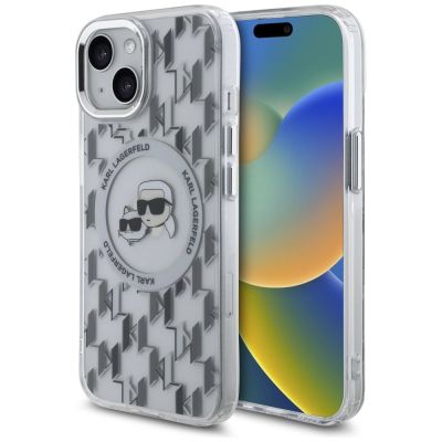 Etui Karl Lagerfeld IML Monogram Karl & Choupette Head MagSafe na iPhone 15 - przezroczyste