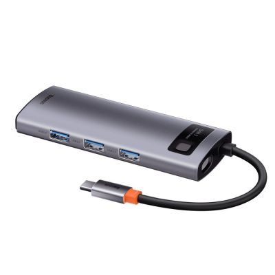 4. Baseus Metal Gleam 5w1 wielofunkcyjny HUB USB Typ C - USB Typ C Power Delivery 100 W / HDMI 4K 30 Hz / 3x USB 3.2 Gen 1 Szary (CAHUB-CX0G)