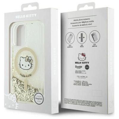 8. Etui Hello Kitty Liquid Glitter Fever MagSafe na iPhone 16 - złote