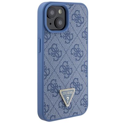 4. Etui Guess Leather 4G Triangle Strass do iPhone 15 - niebieskie