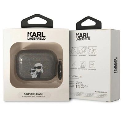 3. Etui Karl Lagerfeld Glitter Karl&Choupette na AirPods Pro - czarne