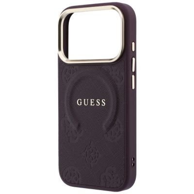 6. Etui Guess Saffiano Peony & Ring MagSafe na iPhone 17 Pro / 18 Pro - burgundowe