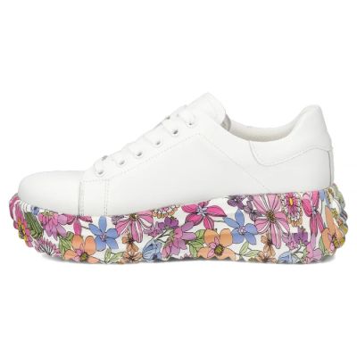 4. Skórzane półbuty sneakersy na platformie w kwiaty białe Filippo DP7507