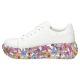 4. Skórzane półbuty sneakersy na platformie w kwiaty białe Filippo DP7507