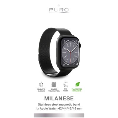 2. Pasek Puro 'MILANESE' na Apple Watch 42/44/45/49mm - czarny