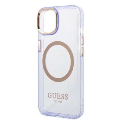 6. Etui Guess Gold Outline Translucent MagSafe na iPhone 14 - purpurowe
