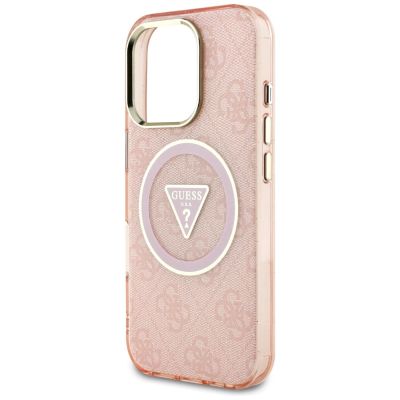 6. Etui Guess IML Metal Glitter 4G Circle Triangle MagSafe na iPhone 16 Pro - różowe