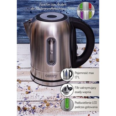 23. Czajnik elektryczny Adler CR 1253 (2200W 1.7l; kolor inox)