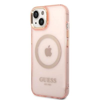 2. Etui Guess Gold Outline Translucent MagSafe na iPhone 14 Plus - różowe