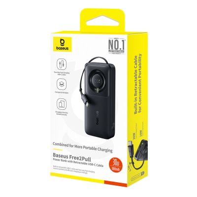 4. Powerbank Baseus Free2Pull 10000mAh 30W z portem USB-C i rozwijanym kablem USB-C - czarny