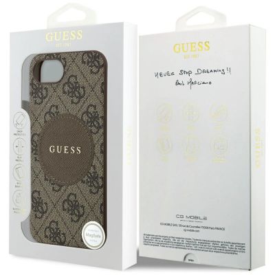 8. Etui Guess 4G Circle Classic Logo MagSafe na iPhone 16e - brązowe