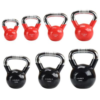 44. Kettlebell żeliwny uchwyt chrom radełkowany HMS KTC10 RED 