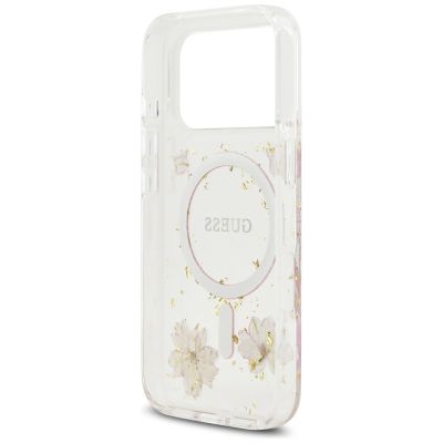 7. Etui Guess Resin Flowers Glitter MagSafe na iPhone 17 Pro - różowe
