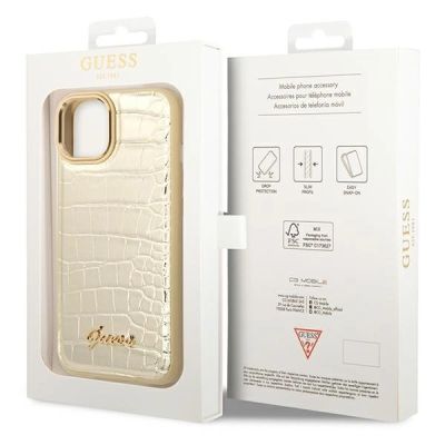 8. Etui Guess Croco Collection na iPhone 14 Plus - złote