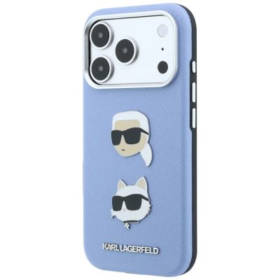 2. Etui Karl Lagerfeld Saffiano with Karl & Choupette Heads Pins & Logo na iPhone 18 Pro / 17 Pro - jasnoniebieskie