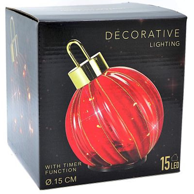 6. BOMBKA DEKORACYJNA LED 15 CM CZERWONA MIGOCZĄCA 15 LED TIMER