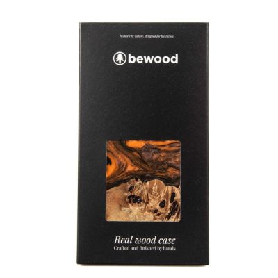6. Etui Bewood Unique MagSafe Orange z drewna i żywicy na iPhone 15 Plus - pomarańczowo-czarne