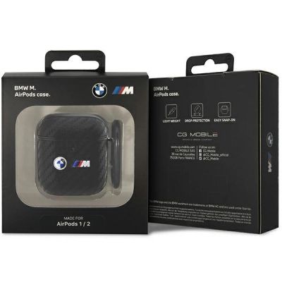 3. Etui BMW Carbon Double Metal Logo na AirPods 1/2 - czarne