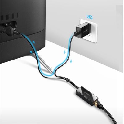 7. Karta sieciowa Ugreen 30985 zewnętrzna do Chromecast ze złączami micro USB / USB-A 100Mb/s 1m - czarna