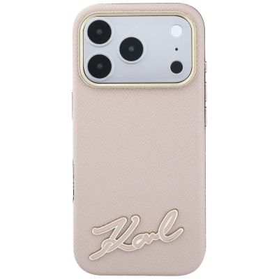 3. Etui Karl Lagerfeld Grained with Resin Signature Logo MagSafe na iPhone 18 Pro / 17 Pro - różowe