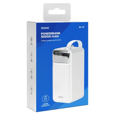 3. Powerbank SAVIO BA-15 50000 mAh, biały