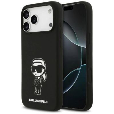 Etui Karl Lagerfeld Silicone Karl Sketch & Logo MagSafe na iPhone 17 Pro Max - czarne