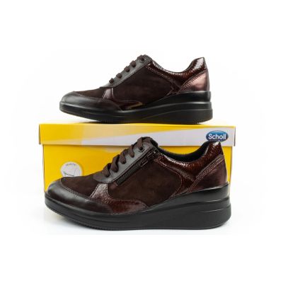 10. Scholl Emma Laces uty damskie sportowe skórzane brązowe platforma